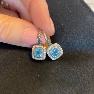 David Yurman Blue Topaz with Diamonds Drop Earrings